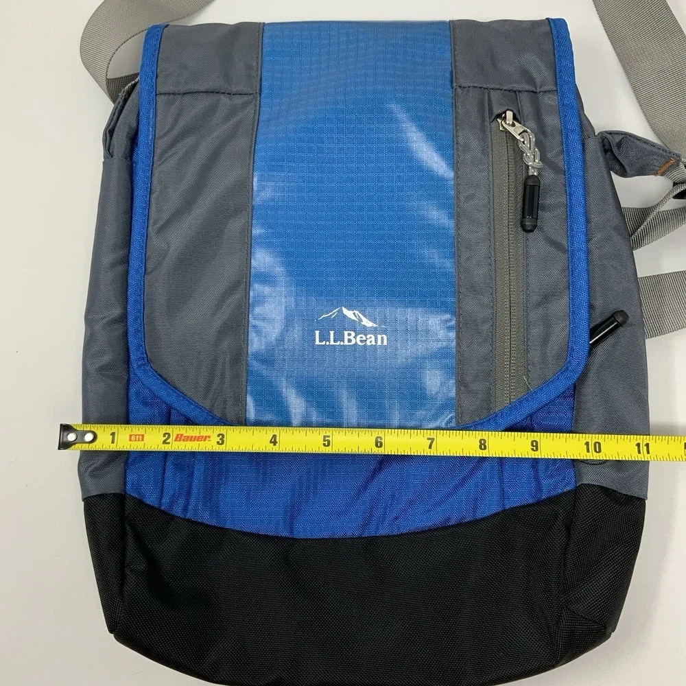 LL Bean Messenger Crossbody Bag Tablet Field Rip Stop Travel Blue Gray Black - Picture 10 of 12